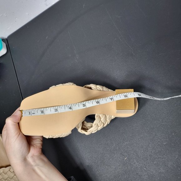 New Rilista Braided Heeled Tan Sandals Square Open Toe Chunky Block Mules 9 - Picture 8 of 11